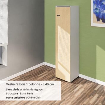 Vestiaire Bois 1 colonne sans pieds blanc perle et chene claire - L.40 cm