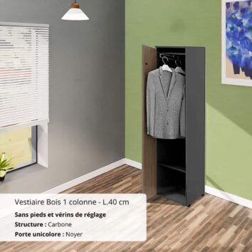 Vestiaire Bois 1 colonne sans pieds carbone et noyer ouvert - L.40 cm