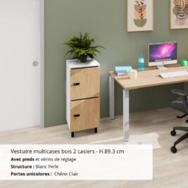 Vestiaire multicases bois 2 casiers - H.89.3 cm Blanc Perle et Chêne clair