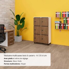 Vestiaire multicases bois 6 casiers - H.131.4 cm