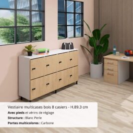 Vestiaire multicases bois 8 casiers - H.89.3 cm Blanc Perle et Chêne Clair
