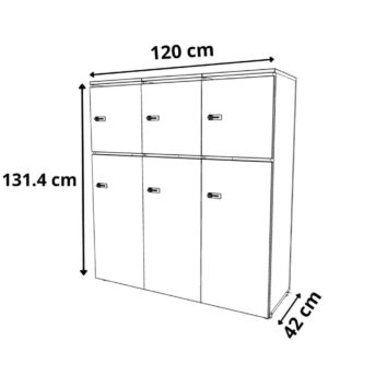 dimension Rangement de bureau bois 3 colonnes avec serrures - H.131.4 cm