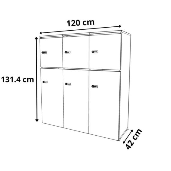 dimension Rangement de bureau bois 3 colonnes avec serrures - H.131.4 cm