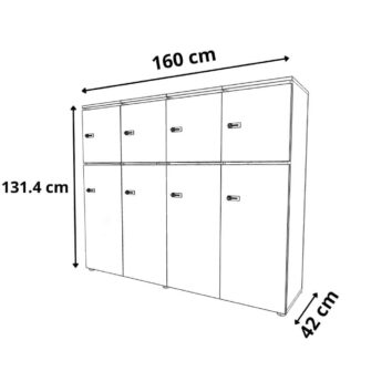 dimension Rangement de bureau bois 4 colonnes avec serrures - H.131.4 cm