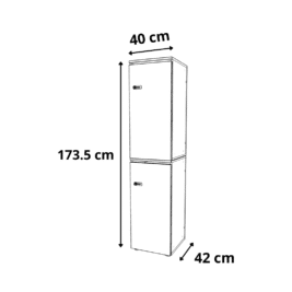 dimensions Casier de bureau bois 1 colonne avec serrures - H.173.5 cm