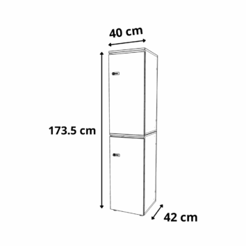 dimensions Casier de bureau bois 1 colonne avec serrures - H.173.5 cm