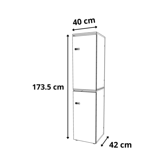 dimensions Casier de bureau bois 1 colonne avec serrures - H.173.5 cm