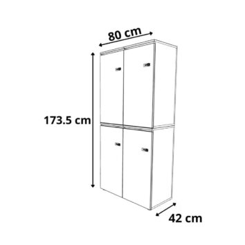 dimensions Casier de bureau bois 2 colonnes avec serrures – H.173.5 cm