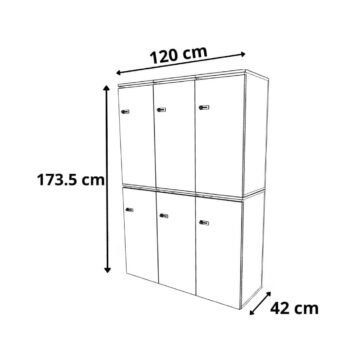 dimensions Casier de bureau bois 3 colonnes avec serrures - H.173.5 cm