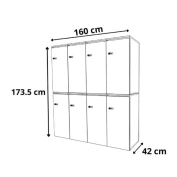 dimensions Casier de bureau bois 4 colonnes avec serrures - H.173.5 cm
