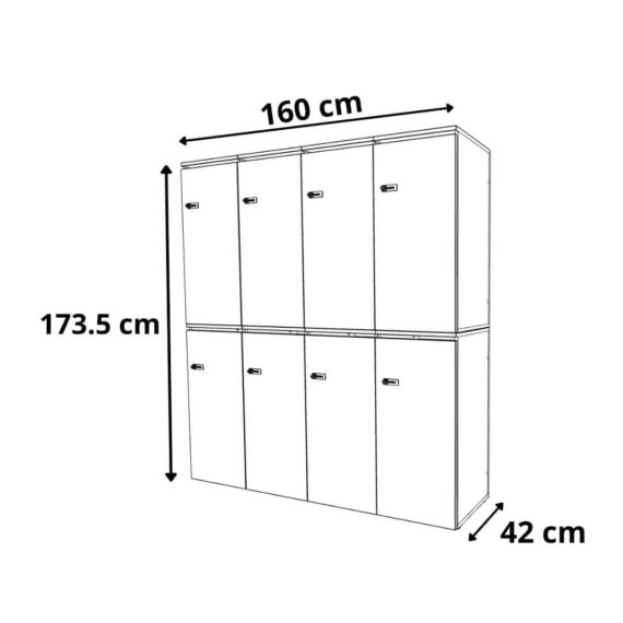 dimensions Casier de bureau bois 4 colonnes avec serrures - H.173.5 cm