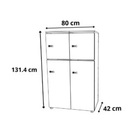 dimensions Rangement de bureau bois 2 colonnes avec serrures - H.131.4 cm