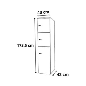 dimensions Rangement de bureau bois 2 colonnes avec serrures - H.89.3 cm