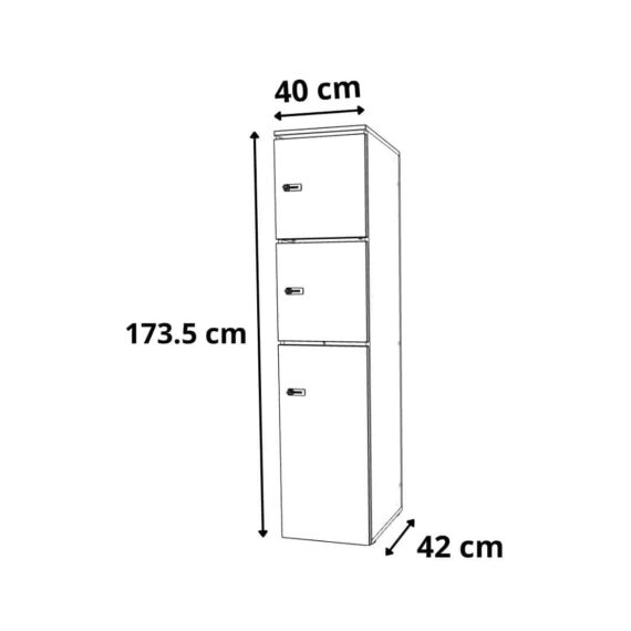 dimensions Rangement de bureau bois 2 colonnes avec serrures - H.89.3 cm