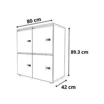 dimensions Rangement de bureau bois 2 colonnes avec serrures - H.89.3 cm