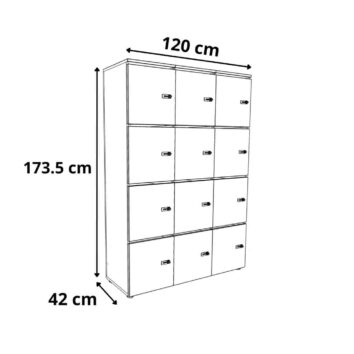 dimensions Vestiaire multicases bois 12 casiers - H.173.5 cm