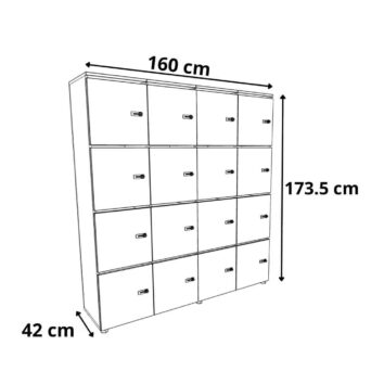 dimensions Vestiaire multicases bois 16 casiers - H.173.5 cm