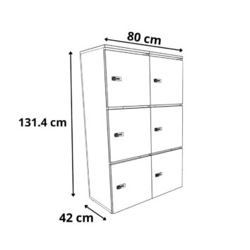 dimensions Vestiaire multicases bois 6 casiers – H.131.4 cm