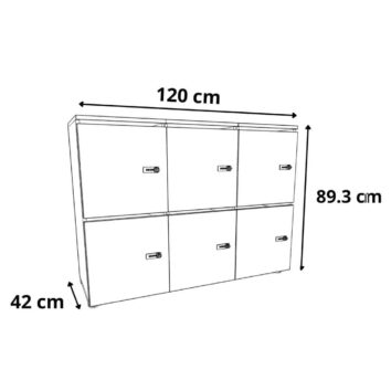 dimensions Vestiaire multicases bois 6 casiers – H.89.3 cm