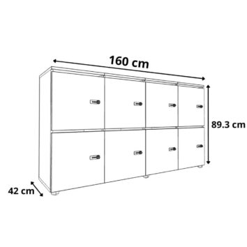 dimensions Vestiaire multicases bois 8 casiers - H.89.3 cm