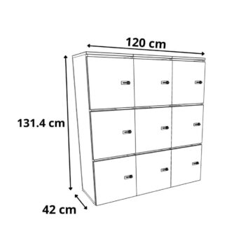 dimensions Vestiaire multicases bois 9 casiers - H.131.4 cm