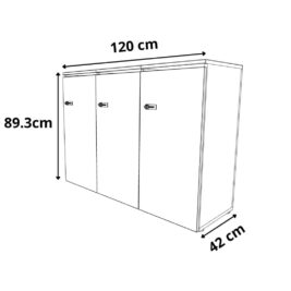dimensions rangement de bureau bois 3 portes avec serrures