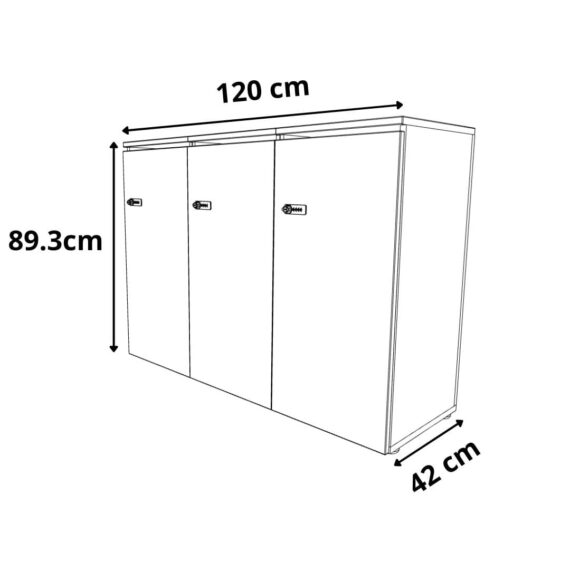 dimensions rangement de bureau bois 3 portes avec serrures