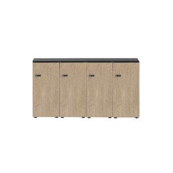 Rangement de bureau bois 4 portes sans pieds avec serrures carbone et chene clair - H.89.3 cm