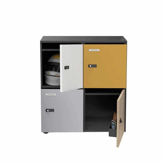 Rangement de bureau bois 2 colonnes avec serrures sans pieds carbone et multicolore- H.89.3 cm
