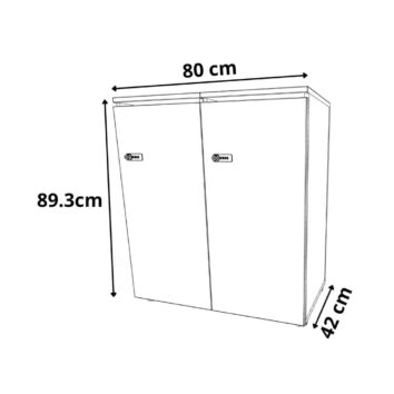 dimensions Rangement de bureau bois 2 portes avec serrures - H.89.3 cm