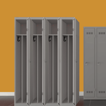 Vestiaire industriel monobloc gris à 4 cases, L. 120 cm, paroi séparative, gamme PREMIUM, fond orange.
