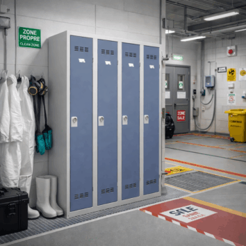 Vestiaire Industrie Salissante L. 120 cm avec Paroi Séparative - Gamme PREMIUM - 4 Cases - Monobloc