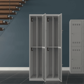 Vestiaire multicases PREMIUM avec deux colonnes et paroi propre/sale, monobloc, largeur 80 cm, idéal pour rangement.