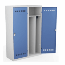 Vestiaire industrie salissante Gamme PREMIUM, grande largeur 120 cm, 2 colonnes, monobloc, portes bleues.