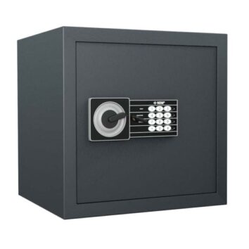 Petit coffre-fort de sécurité discret HES 50 avec serrure à code visible, couleur sombre.