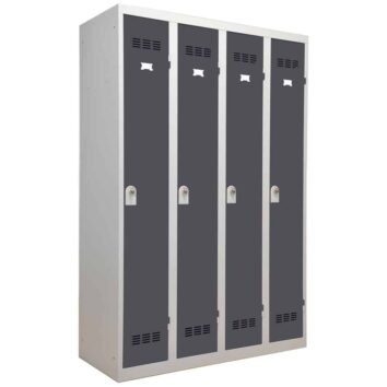 Vestiaire monobloc anthracite, 4 cases, paroi séparative, pour industrie salissante, largeur 120 cm.