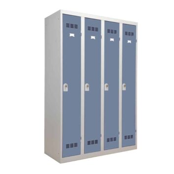 Vestiaire monobloc bleu à 4 cases avec paroi séparative pour industrie salissante, gamme PREMIUM.