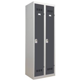 Vestiaire monobloc à deux cases, paroi séparative, coloris anthracite, pour industrie salissante, largeur 60 cm.
