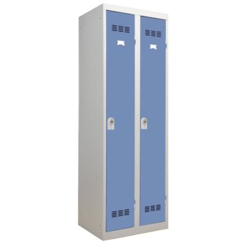 Vestiaire industriel 2 cases bleu, L. 60 cm, avec paroi séparative et moraillon pour cadenas. Gamme PREMIUM.