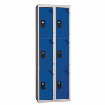 Vestiaire multicases gamme ACCESS à 2 colonnes et 3 casiers, monobloc, largeur 60 cm, portes bleues.