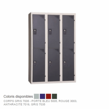 Vestiaire multicases ACCESS, 3 colonnes, 2 casiers, monobloc, coloris variés disponibles.
