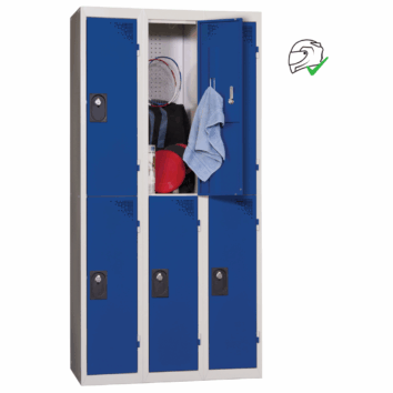 Vestiaire multicases Gamme ACCESS avec 3 colonnes et 2 casiers en monobloc, L.120 cm, bleu et blanc.