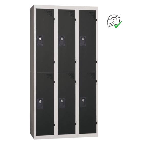 Vestiaire multicases ACCESS, 3 colonnes, 2 casiers par colonne, largeur 120 cm, monobloc, couleur noire et grise.