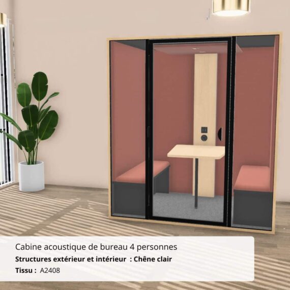Cabine acoustique de bureau 4 personnes - Gamme Tranquillité – Installation incluse