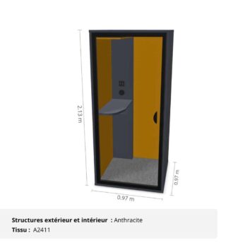 Cabine acoustique 1 personne - Gamme Tranquillité Anthracite et Jaune cumin