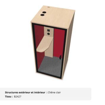 Cabine acoustique 1 personne - Gamme Tranquillité Chêne Clair et rouge