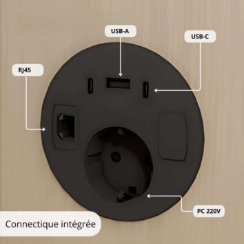 Connectique intégrée avec 2 USB-C, 1 PC, 1 USB-A et 1 RJ45