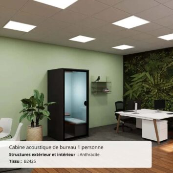 Cabine acoustique de bureau 1 personne anthracite et bleu - Gamme Tranquillité