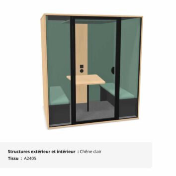 Cabine acoustique de bureau 4 personnes - Gamme Tranquillité Chêne clair et Bleu vert