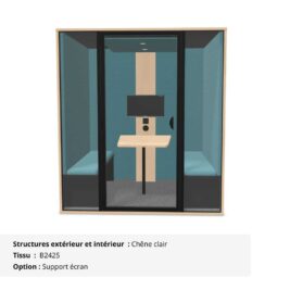 Cabine acoustique de bureau 4 personnes - Gamme Tranquillité Chêne clair et Bleu